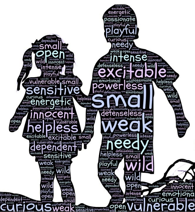 A boy and girl's silhouettes with different emotions and feelings written on them